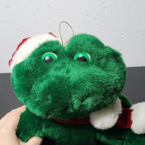 Vintage Fun World Christmas Frog Plush Stuffed Animal with Santa Hat NON WORKING - Picture 4 of 9